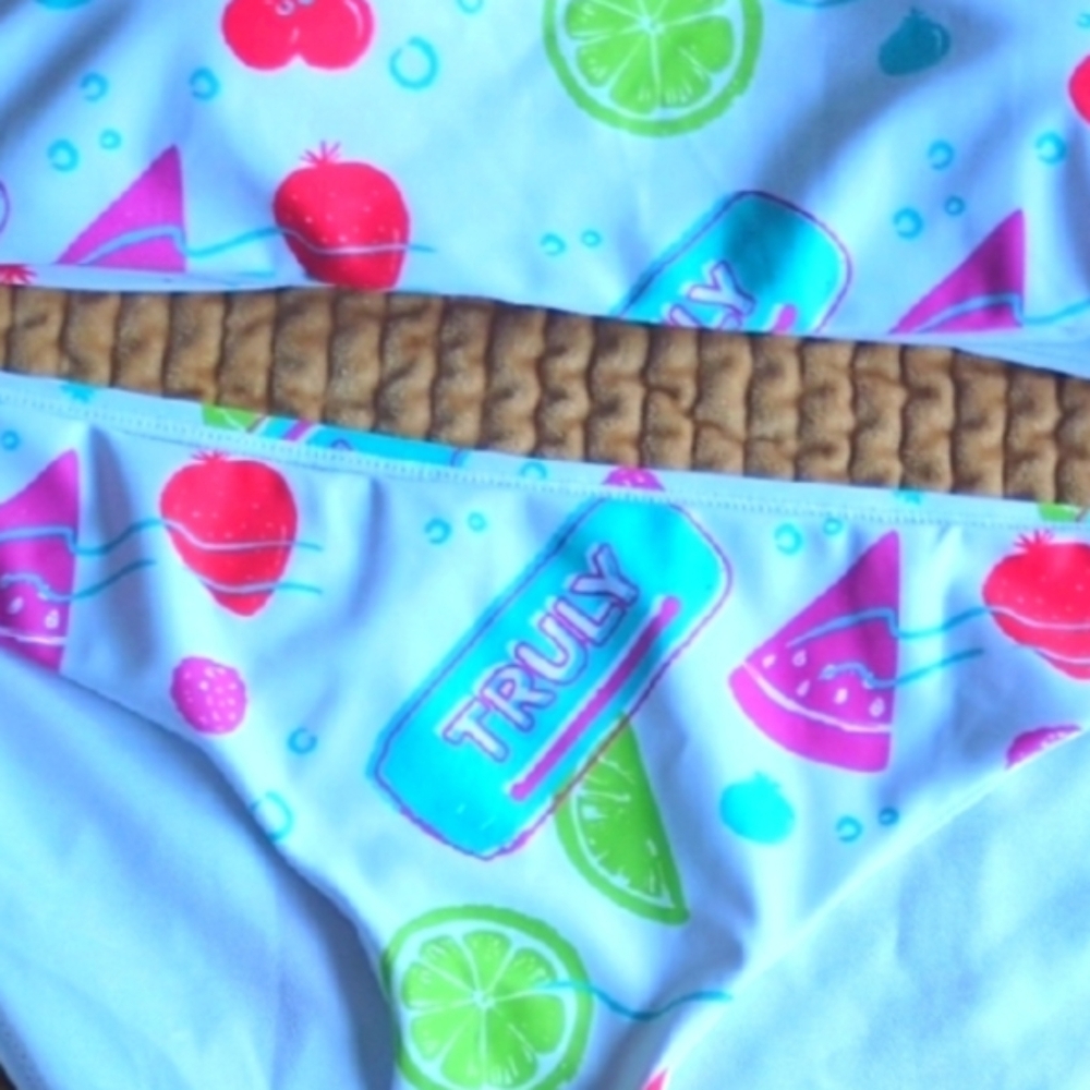 TRULY White Bikini Bottom with Pink, Green & Blue Fruit Print